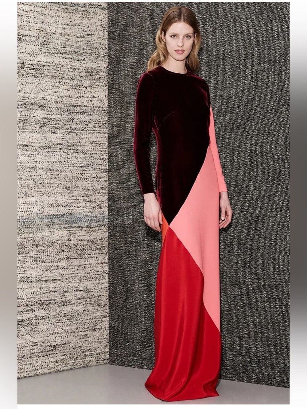 NWT Tuckernuck Red Multi Colorblock Velvet Silk Maxi Dress Medium Lagenlook